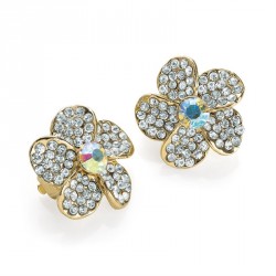 Earring - Shiny gold colour crystal and AB crystal clip...