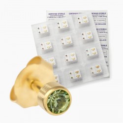 Earring set - Twelve peridot green & gold colour sterile...