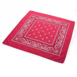 Bandana - Fuchsia pink and white paisley print bandana. -...