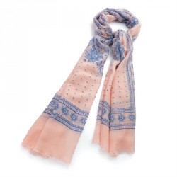 Scarf - Pink and blue tone flower print scarf. - (SC30491)
