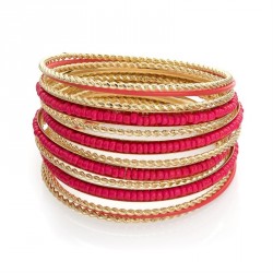 Bracelet set - Fourteen piece gold and coral colour bead...