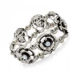 Bracelet - Shiny antique rhodium colour crystal flower...