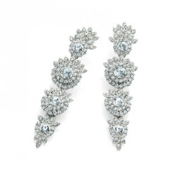 Earring - Shiny rhodium colour crystal drop earrings. -...