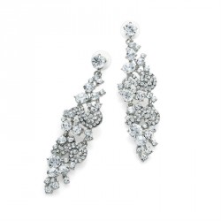 Earring - Shiny rhodium colour crystal drop earrings. -...