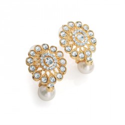 Earring - Gold colour white pearl effect stud earrings. -...