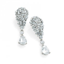 Earring - Shiny rhodium colour crystal drop earrings. -...