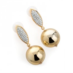 Earring - Shiny gold colour crystal ball design drop...