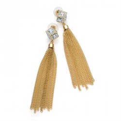 Earring - Gold colour crystal chain tassel earrings. -...