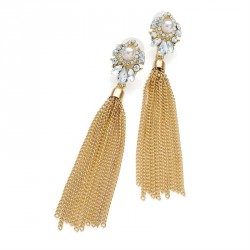 Earring - Shiny gold colour crystal cream pearl colour...