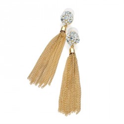 Earring - Shiny gold colour crystal tassel earrings. -...