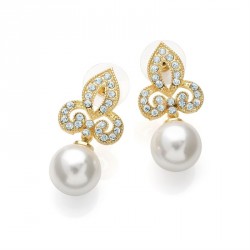 Earring - Gold colour AB cream pearl effect stud...