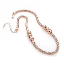 Necklace - Rose gold colour and crystal chain necklace. -...