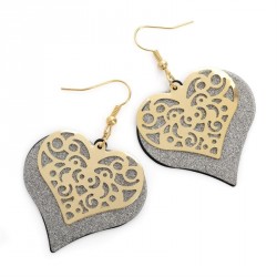Earring - Shiny gold and silver colour glitter heart...