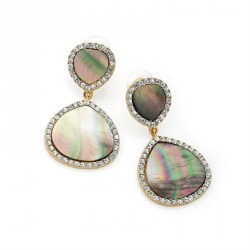 Earring - Gold colour crystal shell look oval drop...