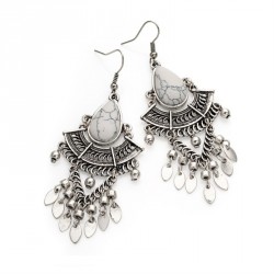 Earring - Burnished silver colour white marble effect...