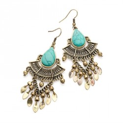 Earring - Burnished gold colour marble turquoise effect...