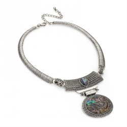 Necklace - Burnished silver colour blue shell effect...