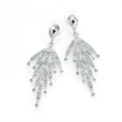 Earring - Silver colour crystal drop earrings. - (ER30384)