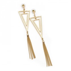 Earring - Gold colour triangle design drop tassel...