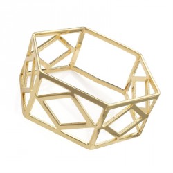 Bracelet - Shiny gold colour hexagon shape bangle. -...