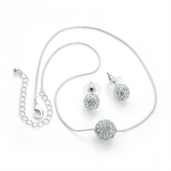 Necklace & Earring set - Silver colour crystal double...