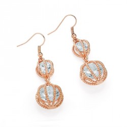 Earring - Rose gold colour CZ crystal double drop...
