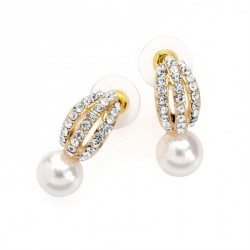 Earring - Gold colour crystal cream pearl colour drop...