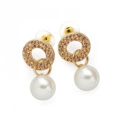 Earring - Gold colour peach crystal and cream pearl...