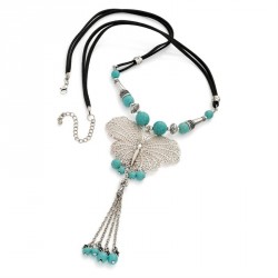 Necklace - Burnished silver colour marble turquoise...