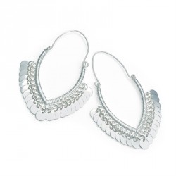 Earring - Silver colour oval disc charm earrings. -...