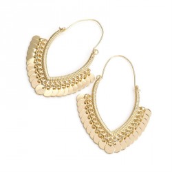 Earring - Gold colour oval disc charm earrings. - (ER30349)