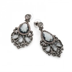 Earring - Antique silver colour black diamond effect...
