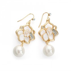 Earring - Gold colour crystal AB white pearl colour...