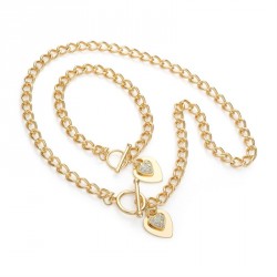 Necklace & bracelet set - Gold colour crystal heart...