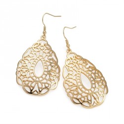 Earring - Shiny gold colour oval filigree design...