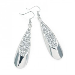 Earring - Shiny silver colour crystal oval drop earrings....