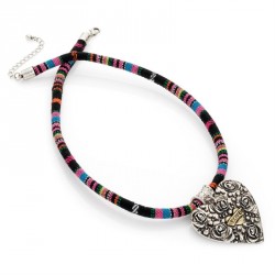 Necklace - Antique silver and gold colour tribal print...