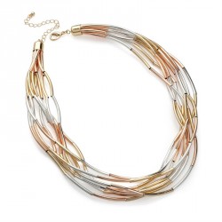 Necklace - Eight row shiny gold, rose gold and silver...