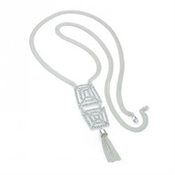 Necklace - Silver colour crystal chain charm necklace. -...