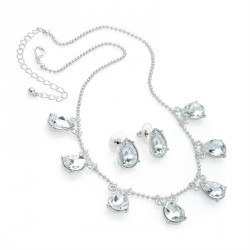 Necklace & Earring set - Shiny silver colour tear drop...