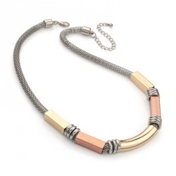 Necklace - Three row rhodium, gold and rose gold colour...