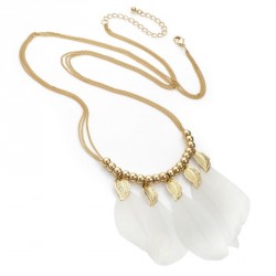 Necklace - Gold colour white feather chain charm...