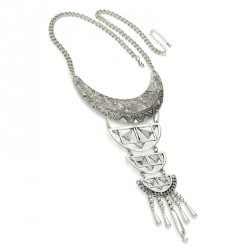 Necklace - Burnished silver colour tribal look charm...