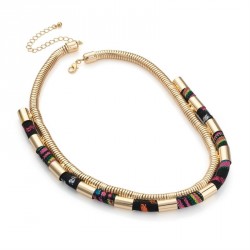 Necklace - Gold colour multi tribal print cord chain...