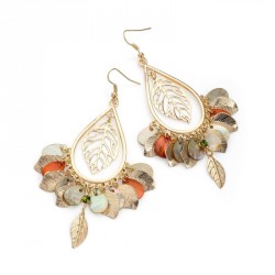 Earring - Gold colour shell look oval charm drop...