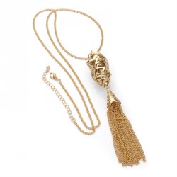 Necklace - Shiny gold colour handwork wire design tassel...
