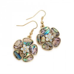 Earring - Gold colour green shell look flower design drop...