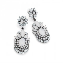 Earring - Hematite grey colour crystal and white opal...