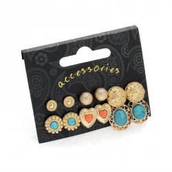 Earring set - Six pairs gold colour turquoise and coral...