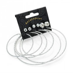 Earring set - Six pairs shiny silver colour diamond cut...